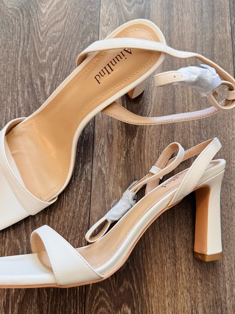 Ivory Open-Toe Block Heel Sandals with Ankle Strap